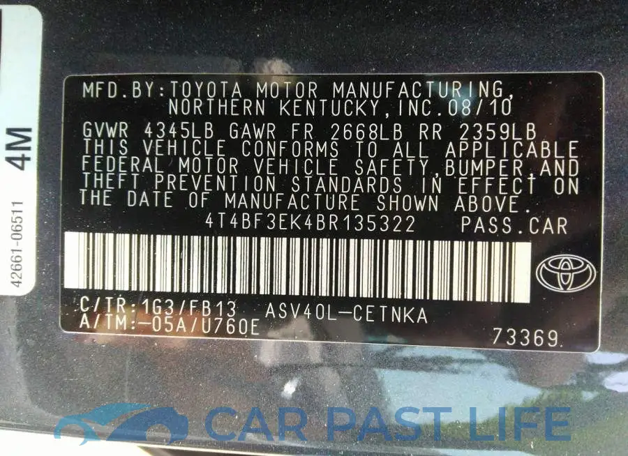 4T4BF3EK4BR135322# 9
