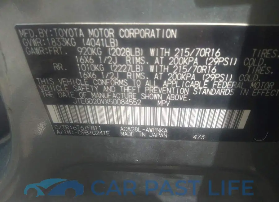 JTEGD20VX50084552# 9