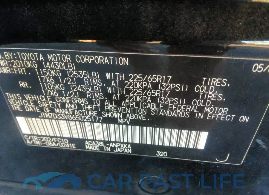 JTMZD33V865025177# 9