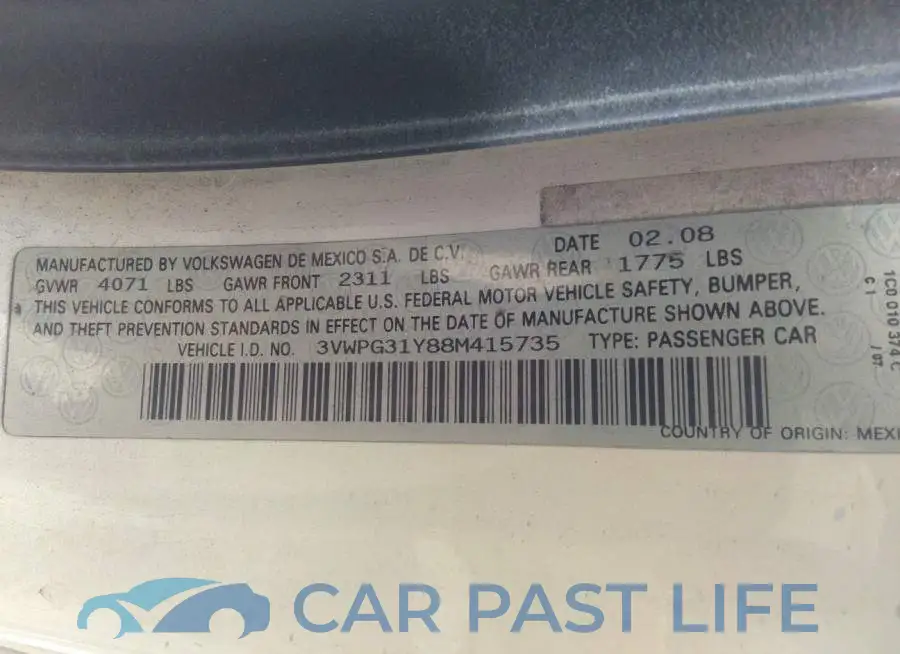 3VWPG31Y88M415735# 9