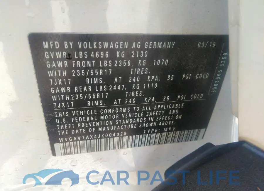 WVGAV7AX4JK004029# 9