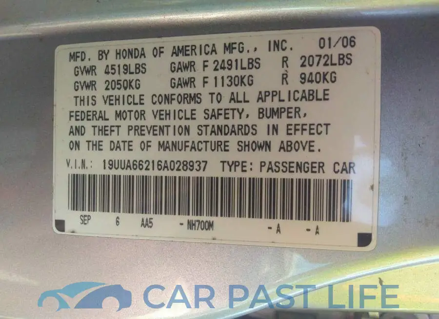 19UUA66216A028937# 9
