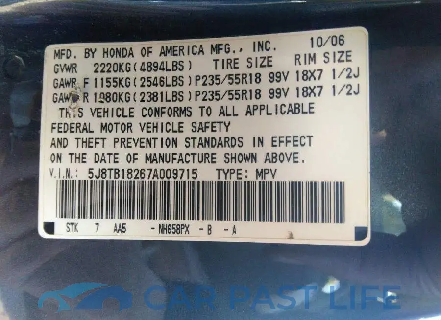 5J8TB18267A009715# 9