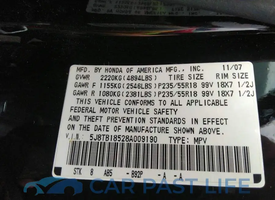 5J8TB18528A009190# 9