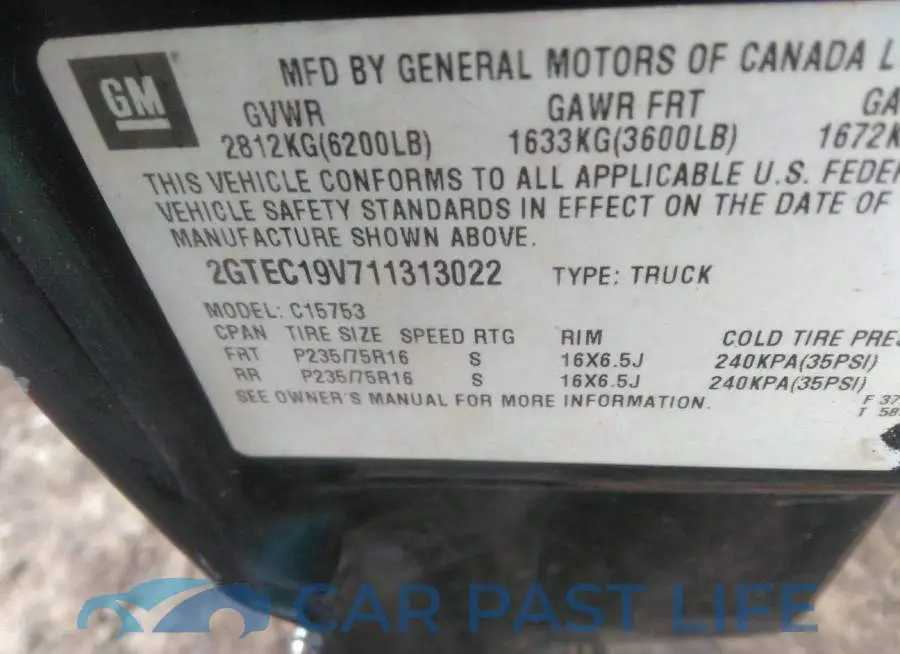 2GTEC19V711313022# 9