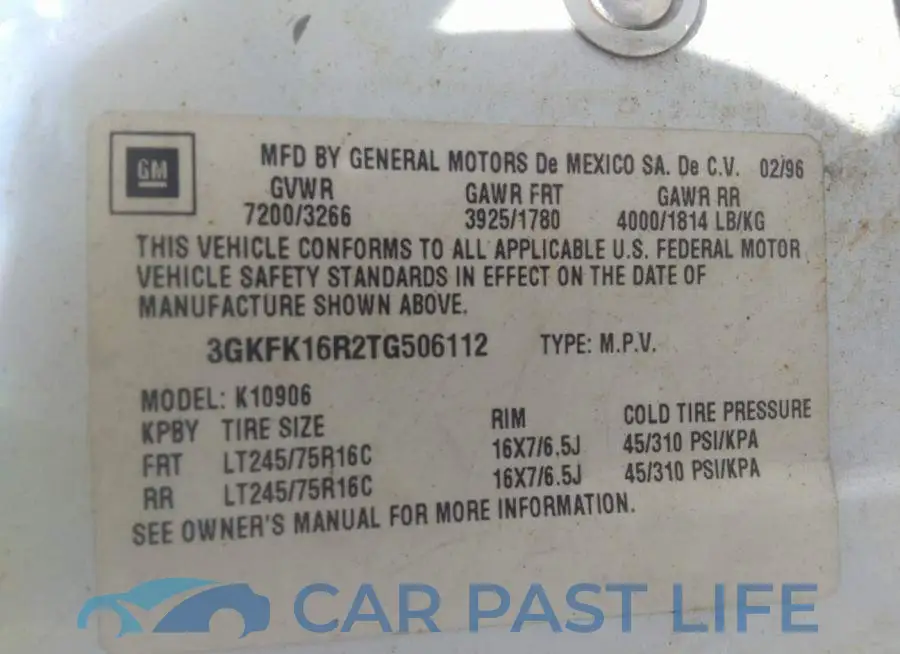 3GKFK16R2TG506112# 9