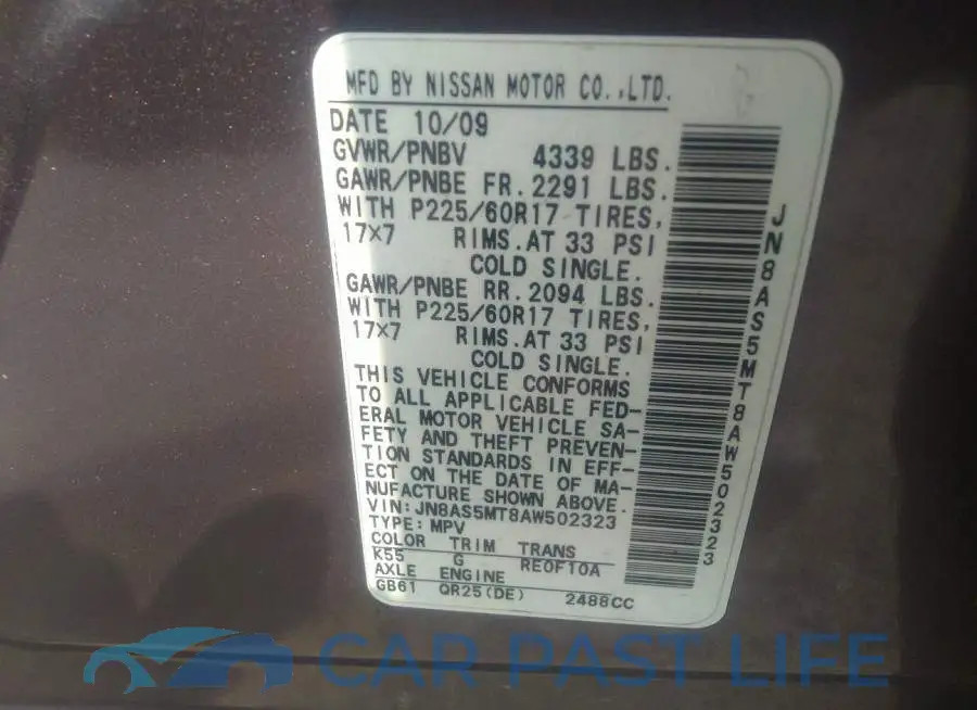 JN8AS5MT8AW502323# 9