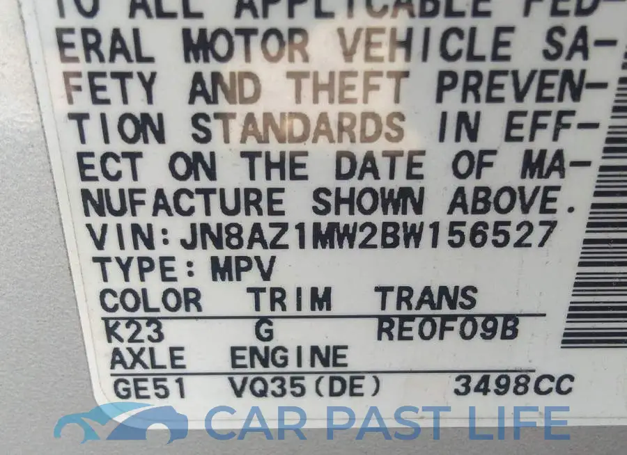 JN8AZ1MW2BW156527# 9