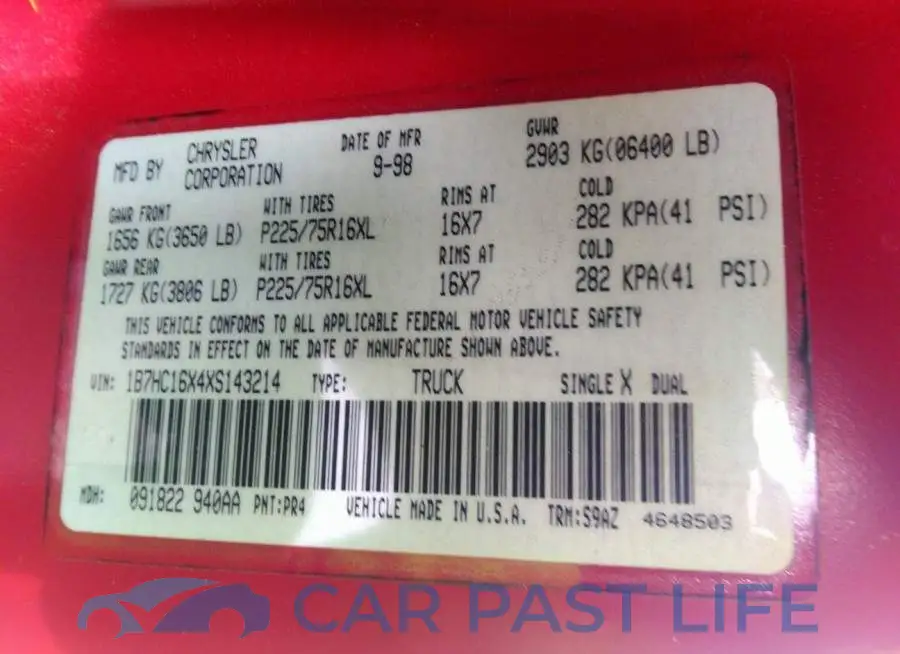 1B7HC16X4XS143214# 9