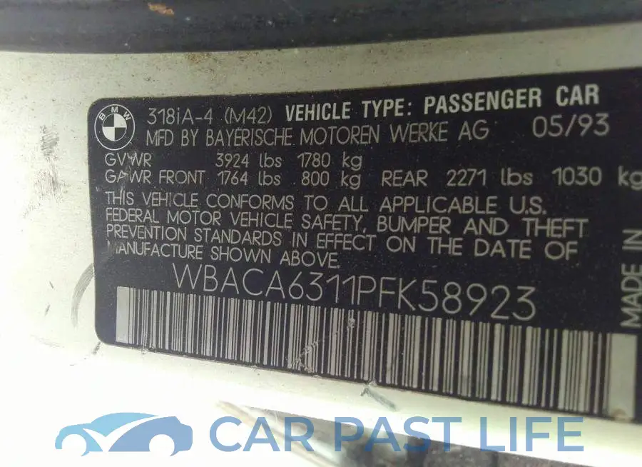 WBACA6311PFK58923# 9