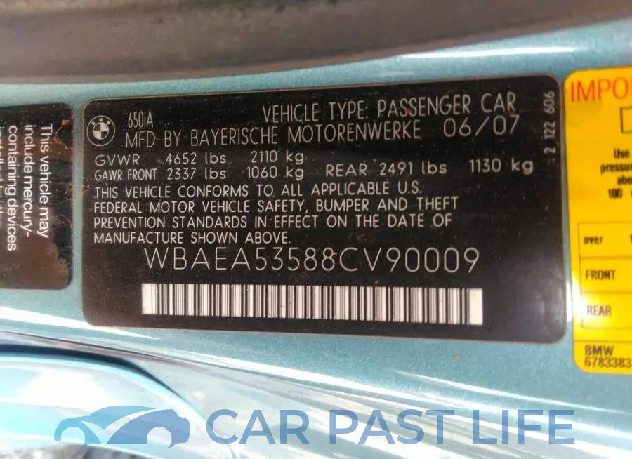 WBAEA53588CV90009# 9