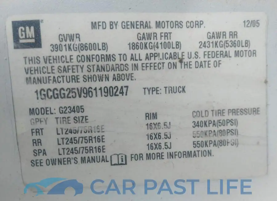 1GCGG25V961190247# 9