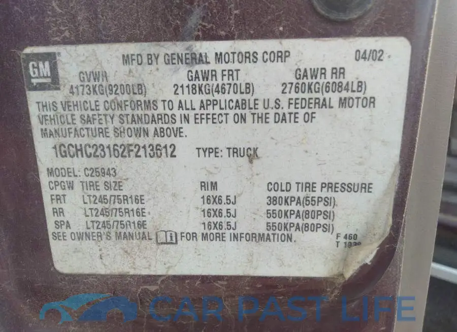 1GCHC23162F213612# 9