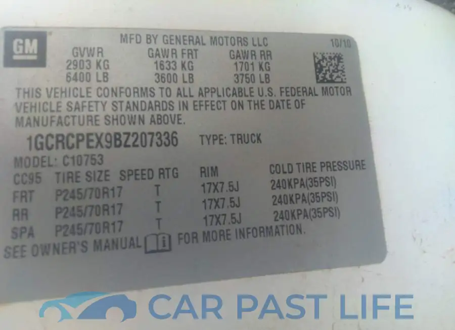 1GCRCPEX9BZ207336# 9