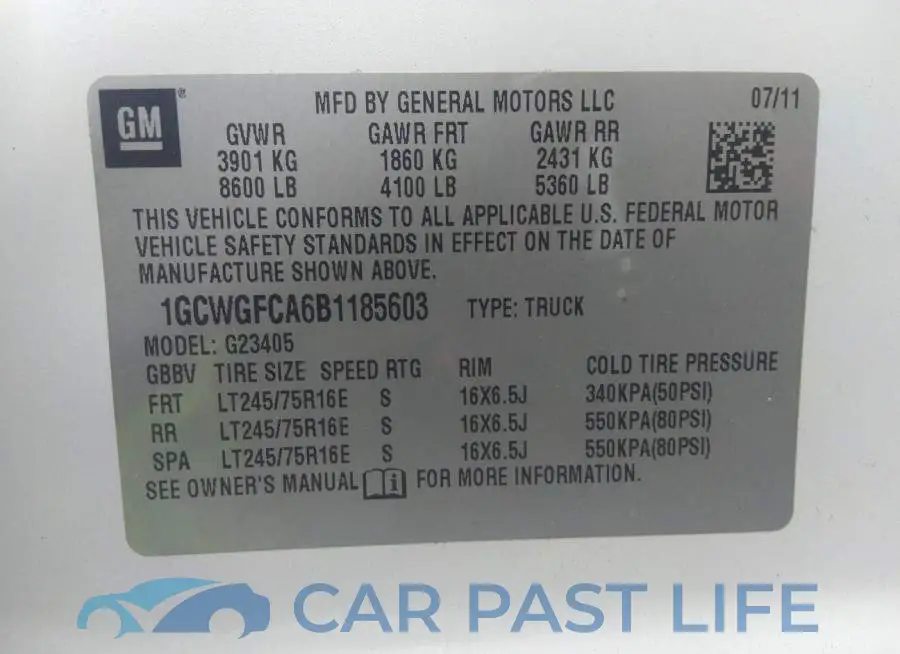 1GCWGFCA6B1185603# 9