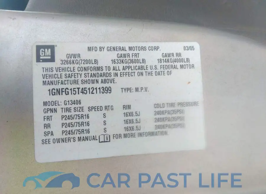 1GNFG15T451211399# 9
