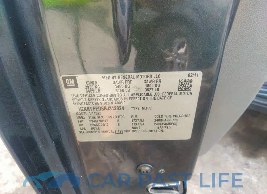 1GNKVFED8BJ312824# 9