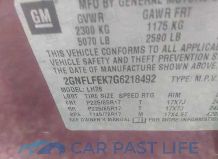 2GNFLFEK7G6218492# 9