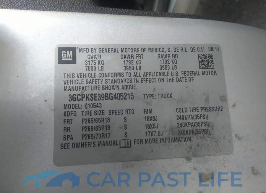 3GCPKSE39BG405215# 9
