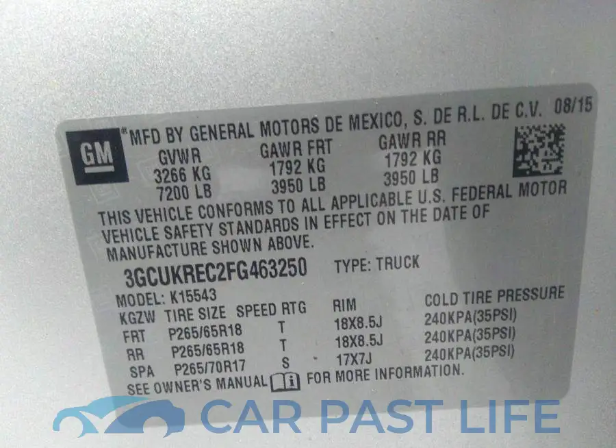 3GCUKREC2FG463250# 9