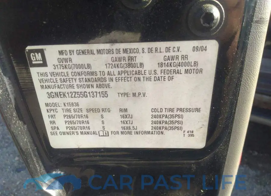 3GNEK12Z55G137155# 9