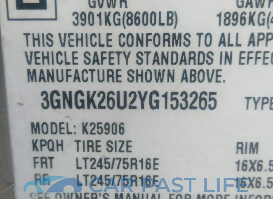 3GNGK26U2YG153265# 9