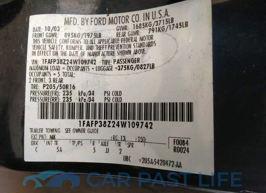 1FAFP38Z24W109742# 9