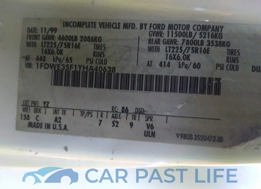 1FDWE35F1YHA40638# 9