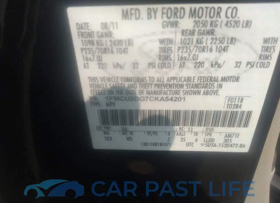 1FMCU0DG7CKA54201# 9