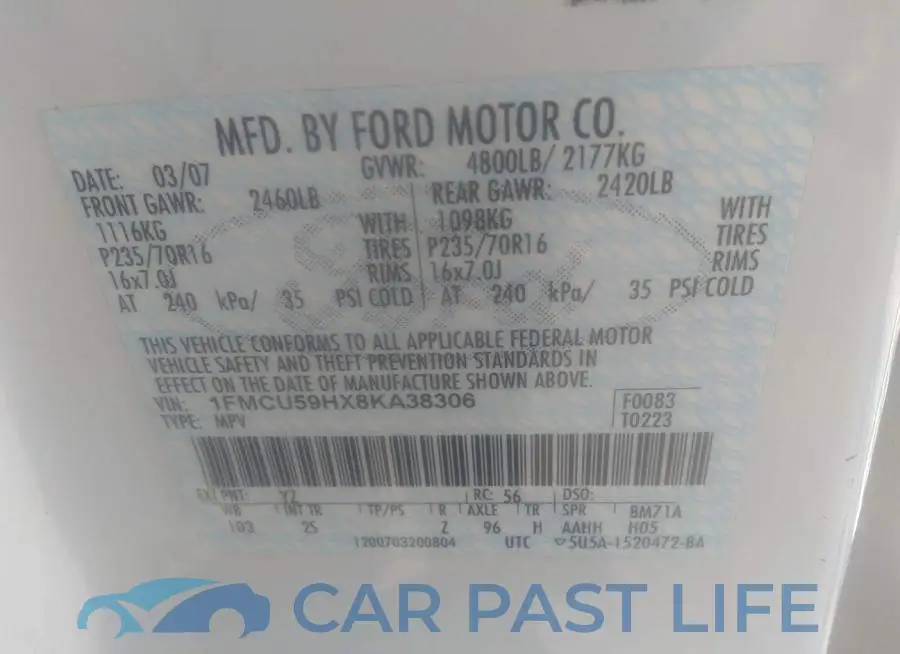 1FMCU59HX8KA38306# 9