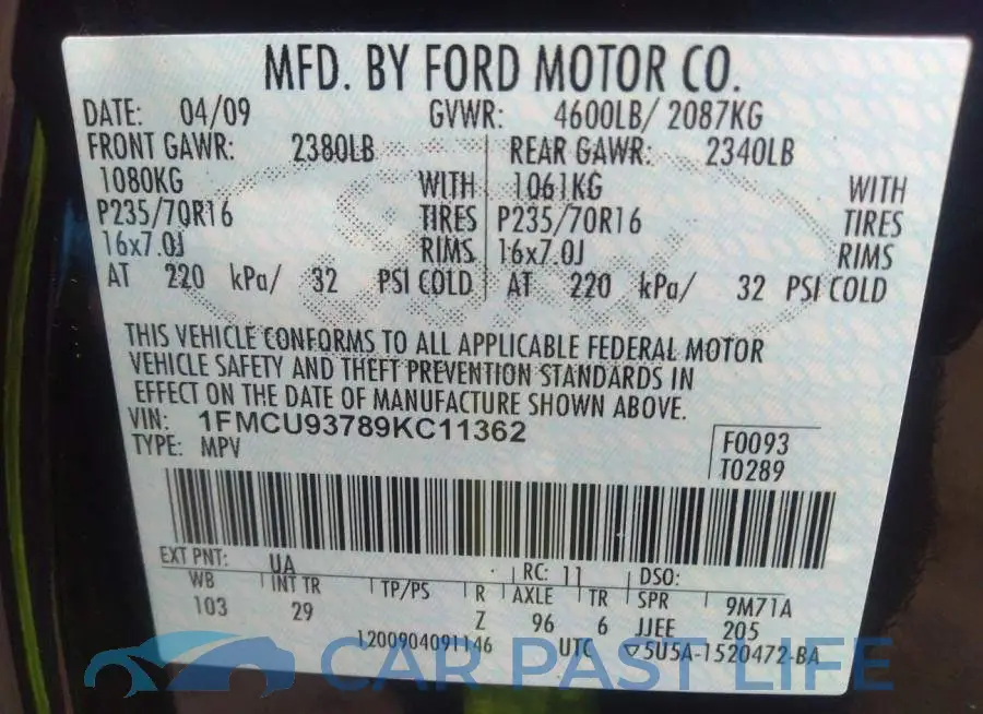 1FMCU93789KC11362# 9