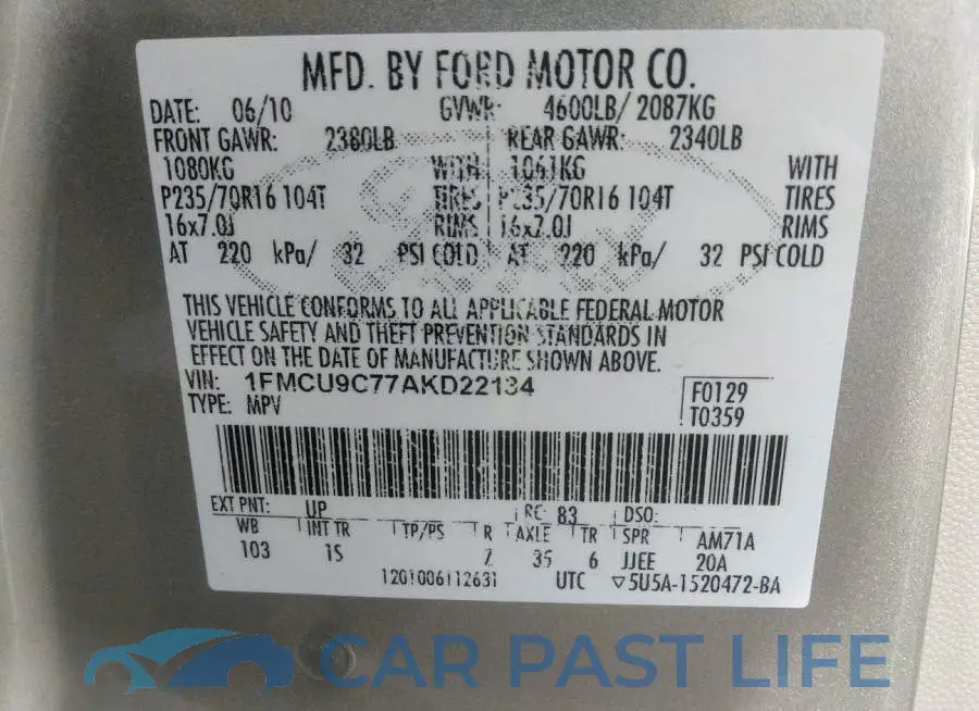 1FMCU9C77AKD22134# 9