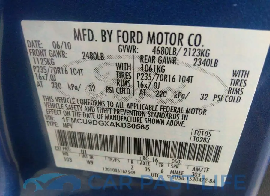1FMCU9DGXAKD30565# 9
