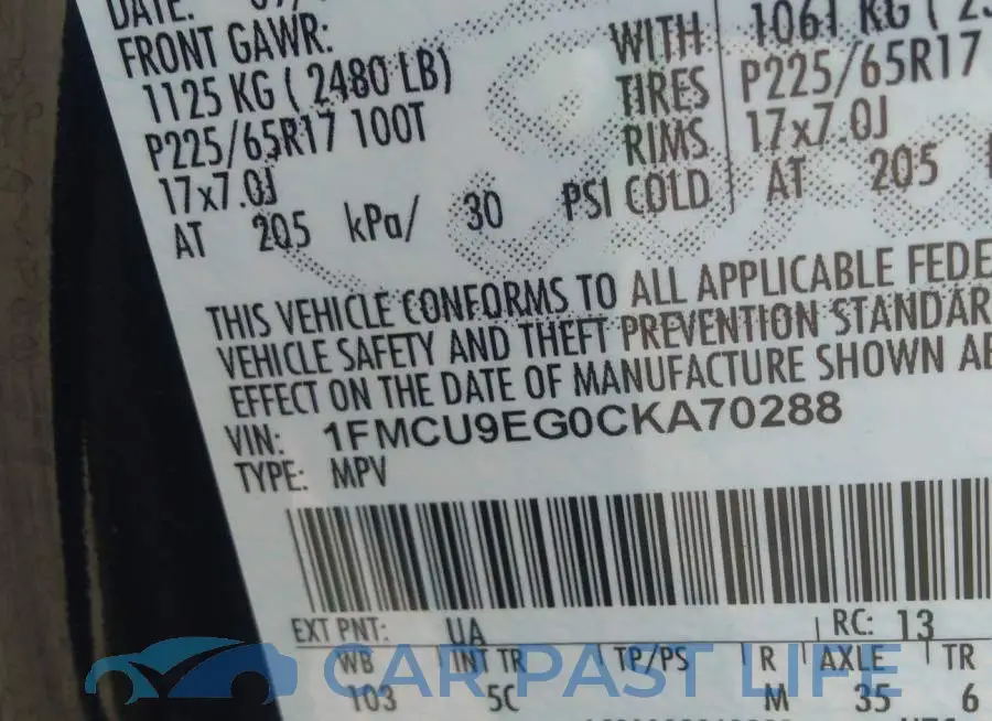 1FMCU9EG0CKA70288# 9