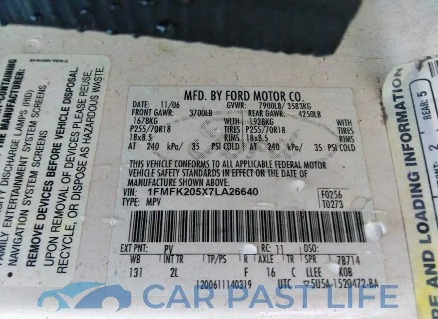 1FMFK205X7LA26640# 9