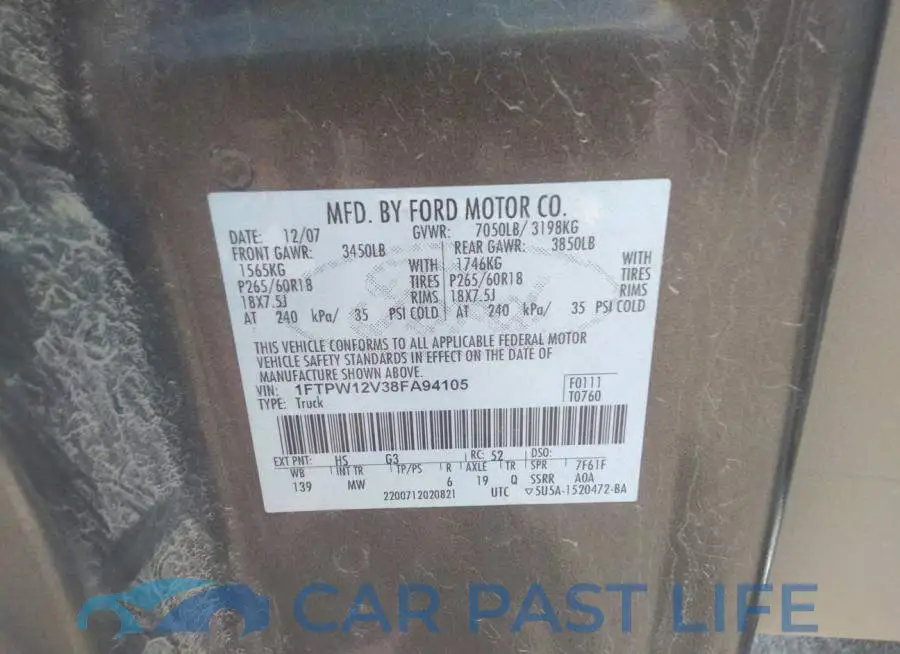 1FTPW12V38FA94105# 9