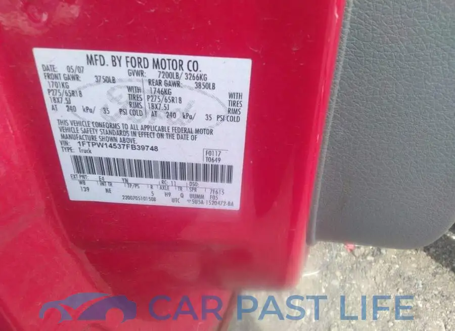 1FTPW14537FB39748# 9