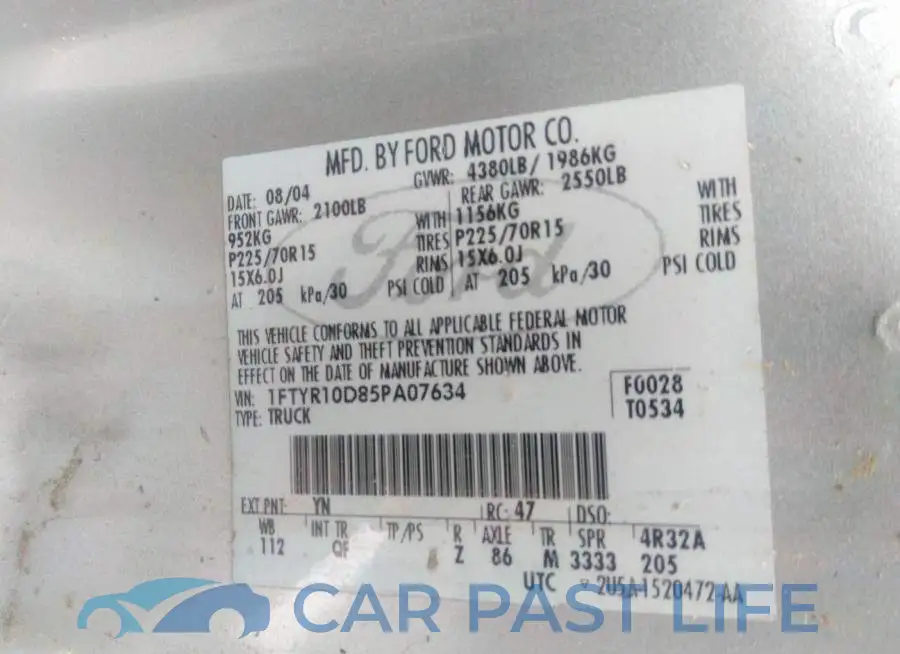 1FTYR10D85PA07634# 9