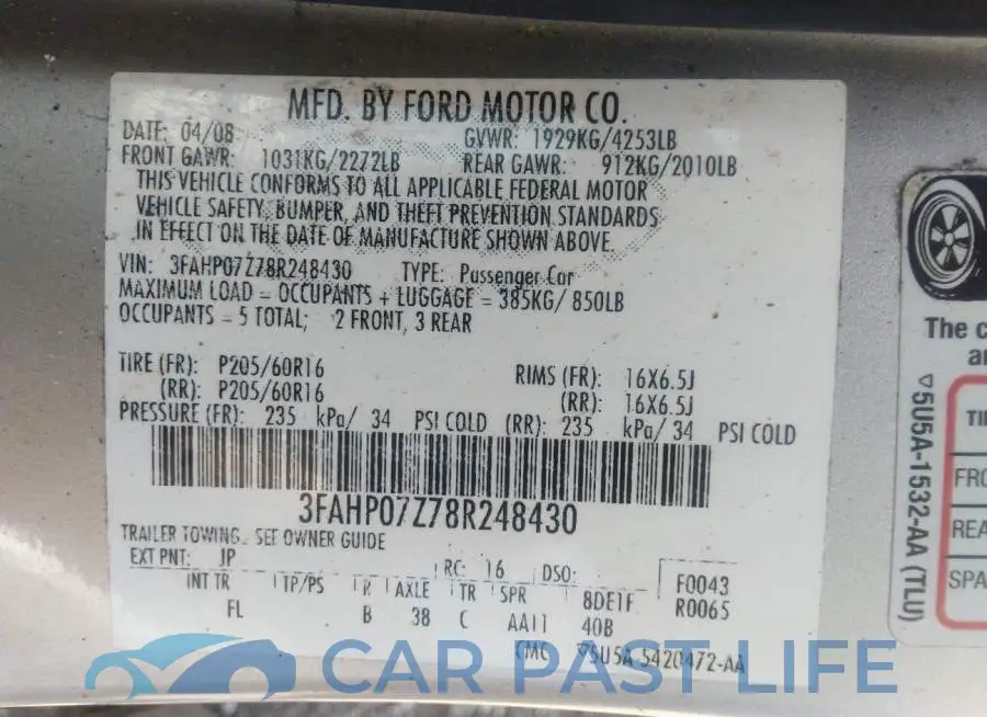 3FAHP07Z78R248430# 9