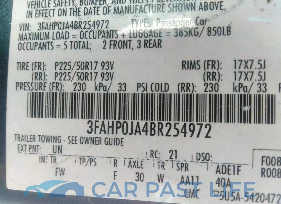3FAHP0JA4BR254972# 9
