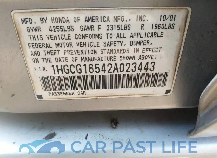 1HGCG16542A023443# 9