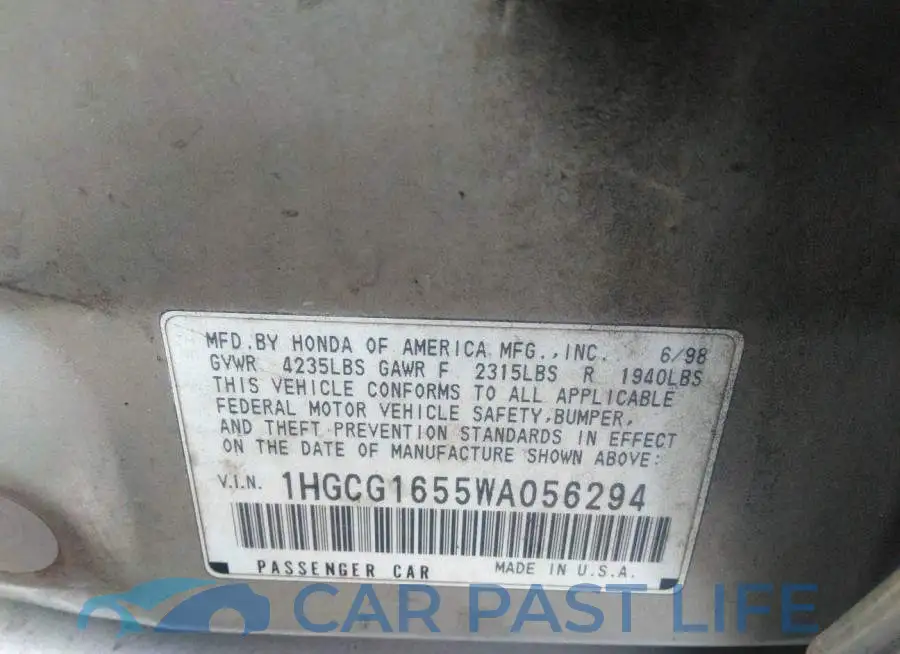 1HGCG1655WA056294# 9
