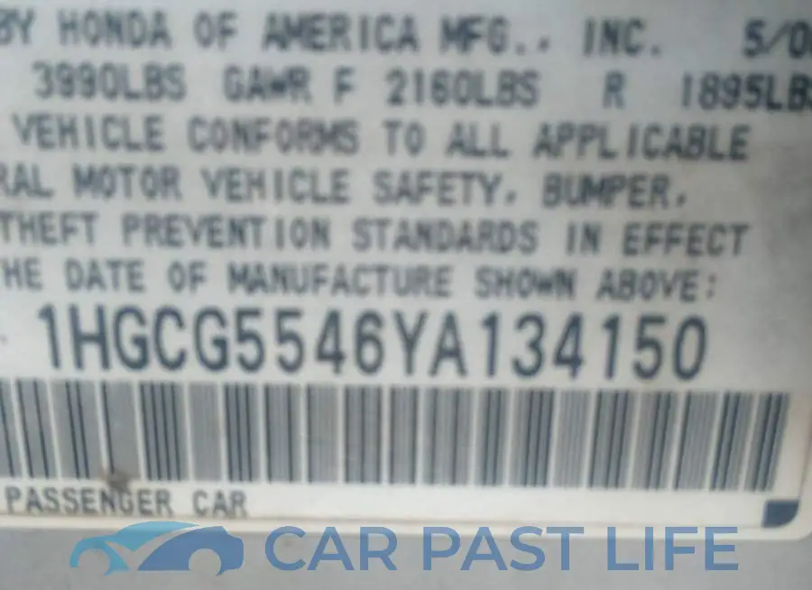 1HGCG5546YA134150# 9