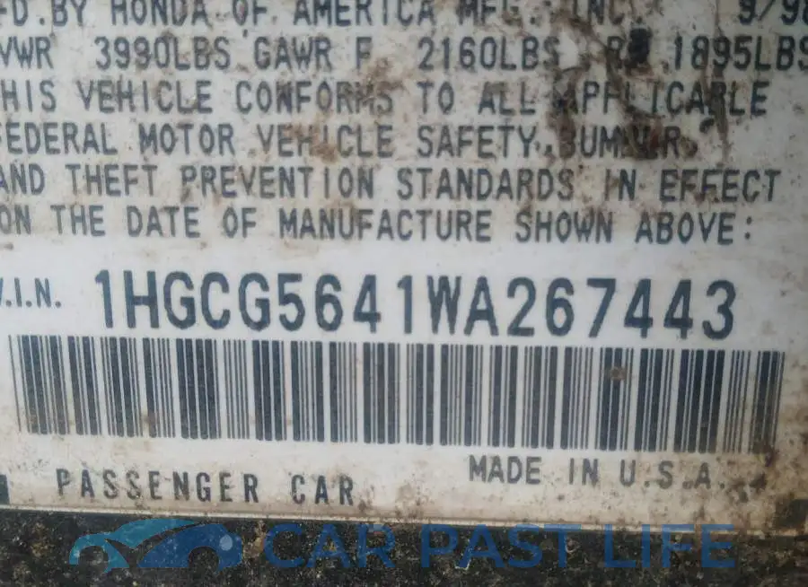 1HGCG5641WA267443# 9