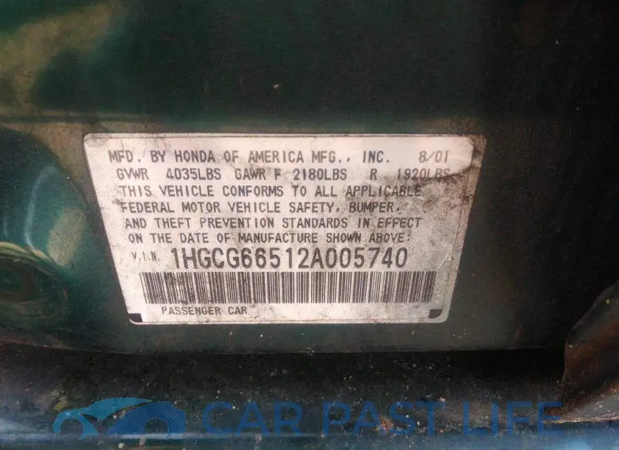 1HGCG66512A005740# 9