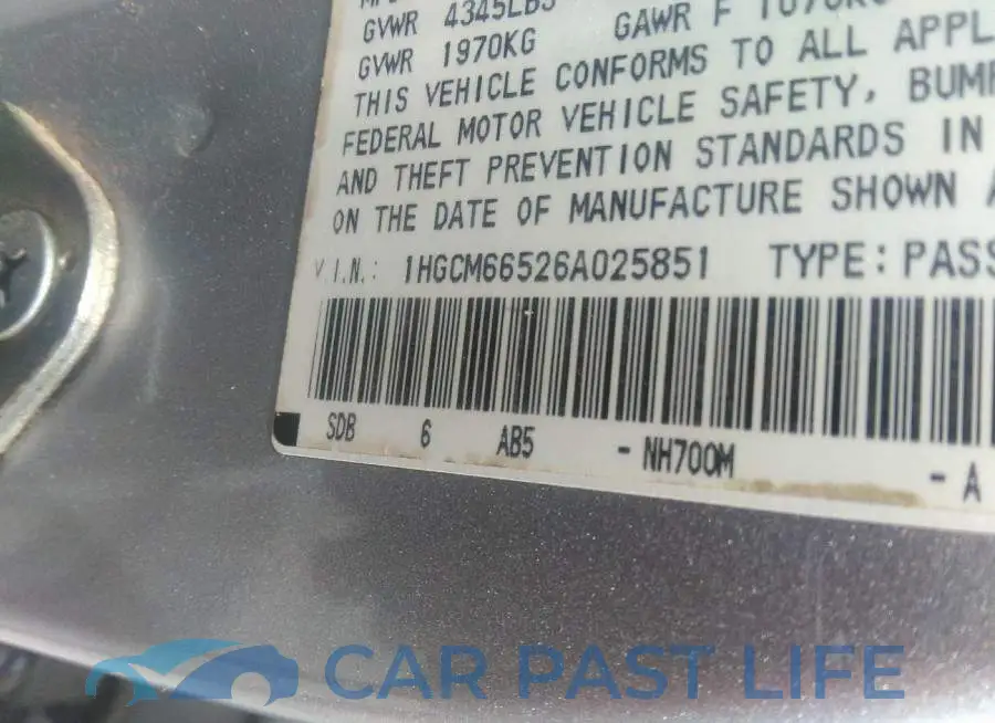 1HGCM66526A025851# 9