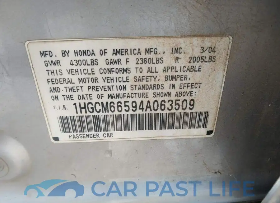 1HGCM66594A063509# 9