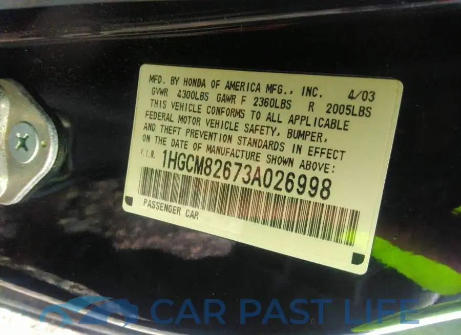 1HGCM82673A026998# 9