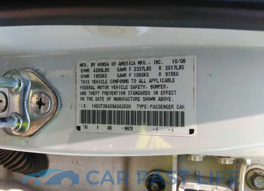 1HGCP26409A042000# 9