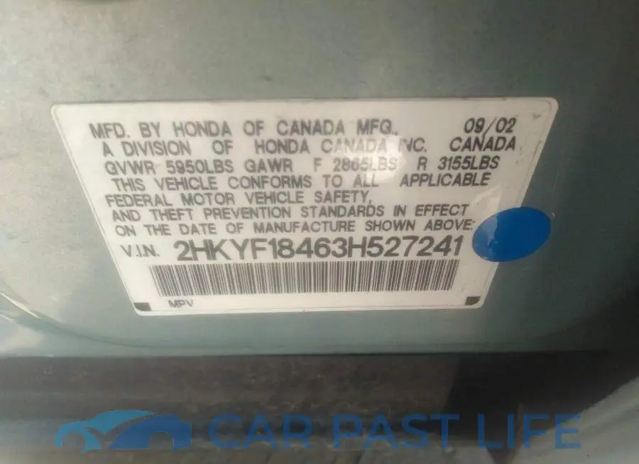 2HKYF18463H527241# 9